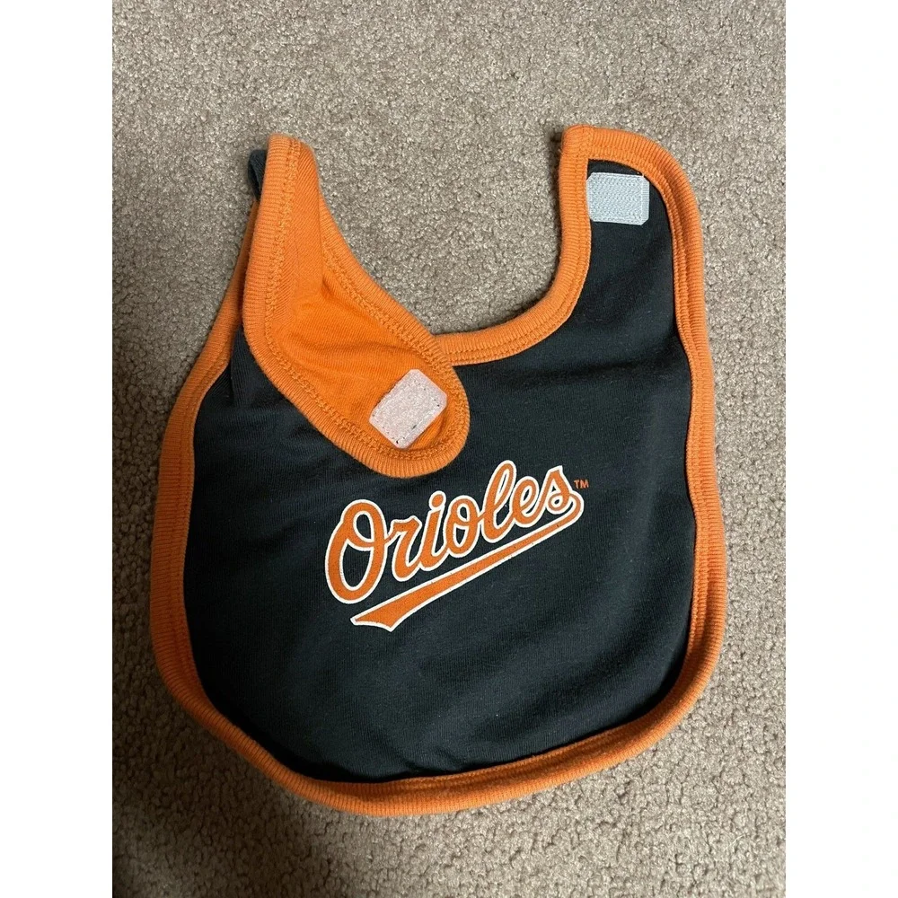 Orioles Baby Bib Black Orange Baseball Latch Hook Closure